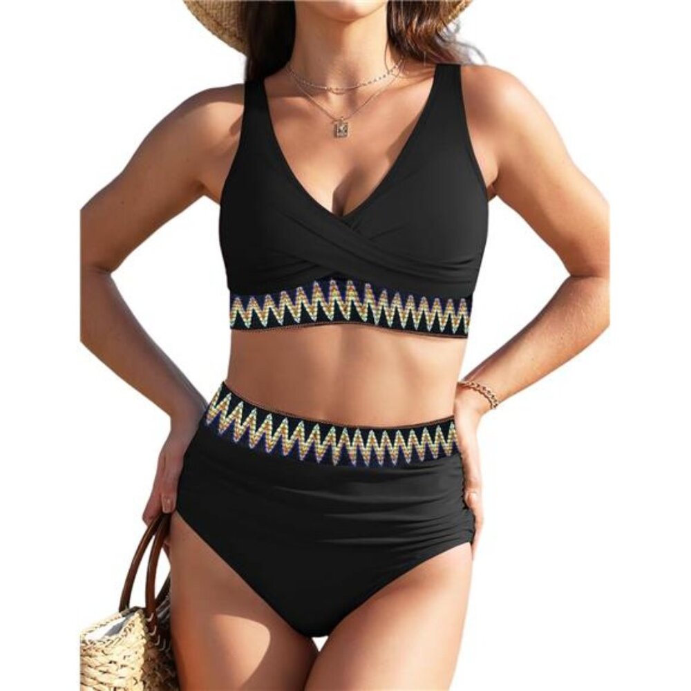Women's Bikini Sets High Waisted Color Block Swimsuit Two Pieces Drawstring